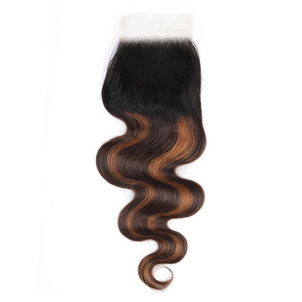 Body Wave Hair Lace Closure With T1B 4/30 Balayage Highlights and Soft Texture