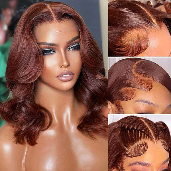 Auburn Brown Body Wave Lace Frontal Wig With Sleek, Pre-Plucked Hairline