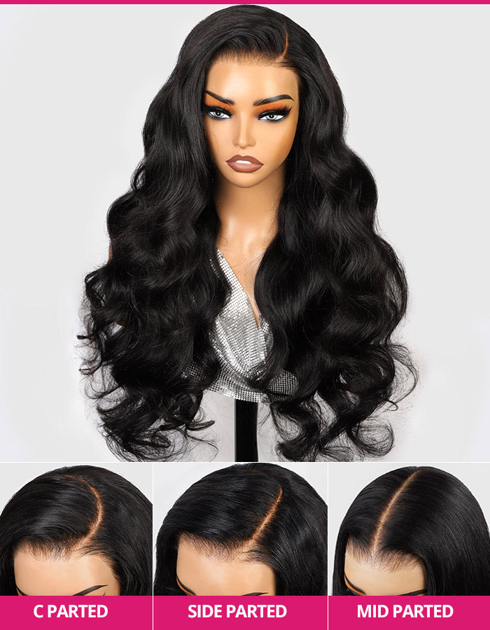 28-Inch Loose Body Wave Wig By Ishow Hair Shown On Model With Parting Options