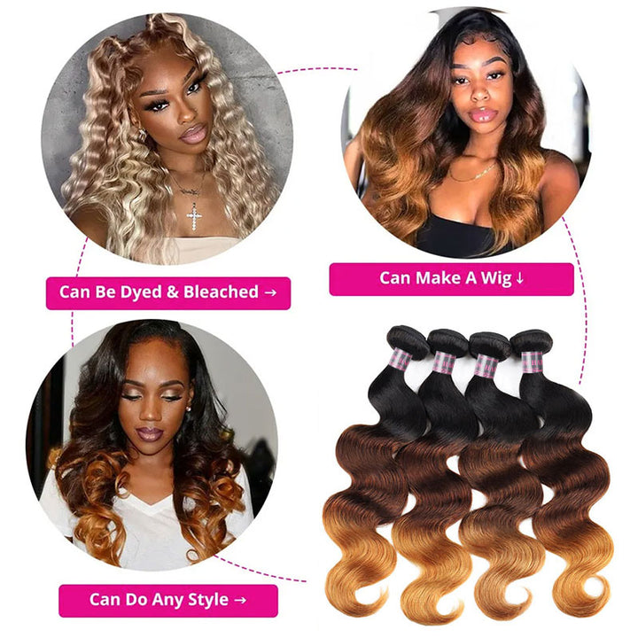 T1B/4/27 Body Wave Hair Bundles With Styling Options: Dye, Wig Making, and Versatile Styling