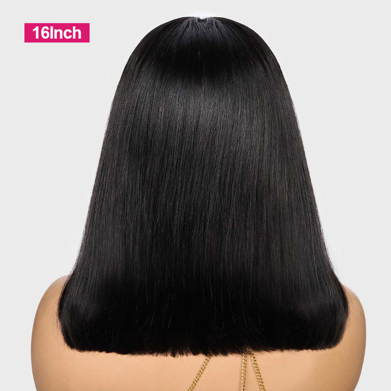 16-Inch Silky Straight Bob Wig, Black Human Hair