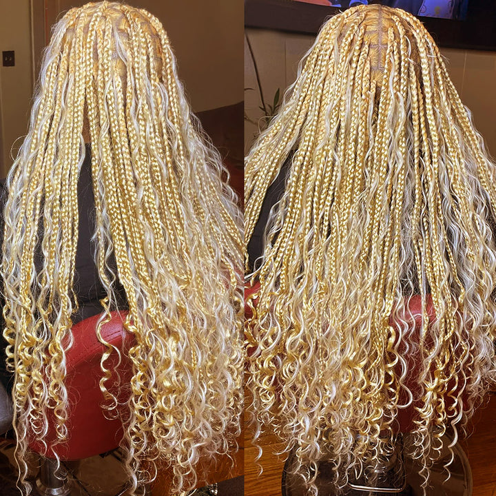 613 Blonde Deep Wave Hair Extensions in Voluminous Braided Hairstyle With Curls