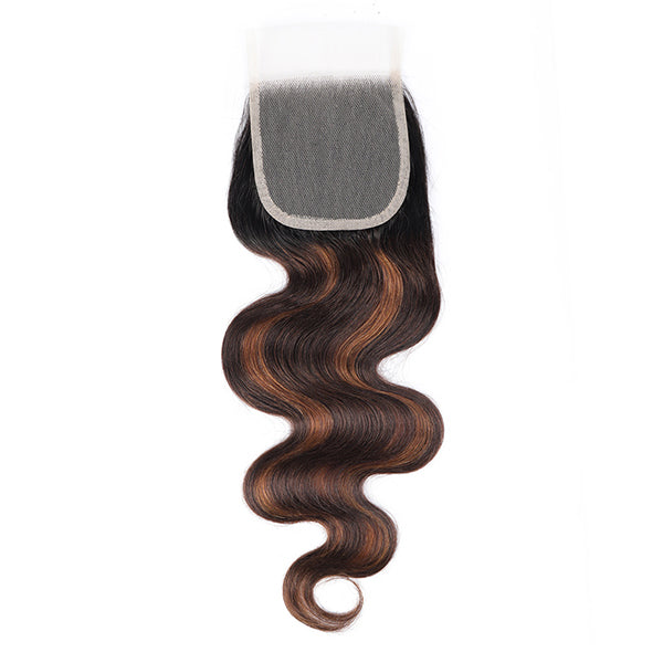 T1B 4/30 Balayage Body Wave Lace Closure With Soft, Shiny Hair Texture