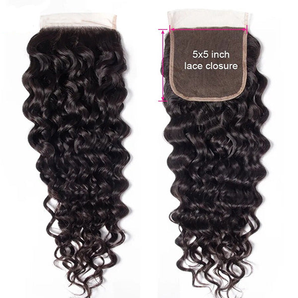 5X5 Lace Closure With Water Wave Texture and Natural Black Color Hair