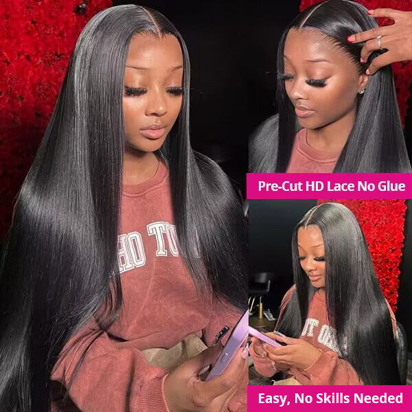 Straight Natural Black Human Hair Wig With Pre-Cut HD Lace and Easy Wear
