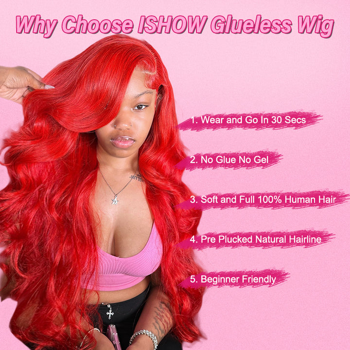 Ishow Red Color Layered Cut Wig Straight/Body Wave 5x5 Lace Glueless Wig 13x4 Lace Front Pre-Everything Human Hair Wigs