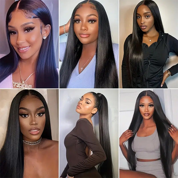Women Modeling Straight Brazilian Hair Wigs in Various Styles and Lengths