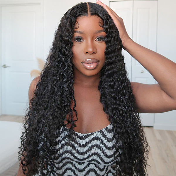 Model With Long Deep Wave Wig Showcasing Natural Shine and Texture