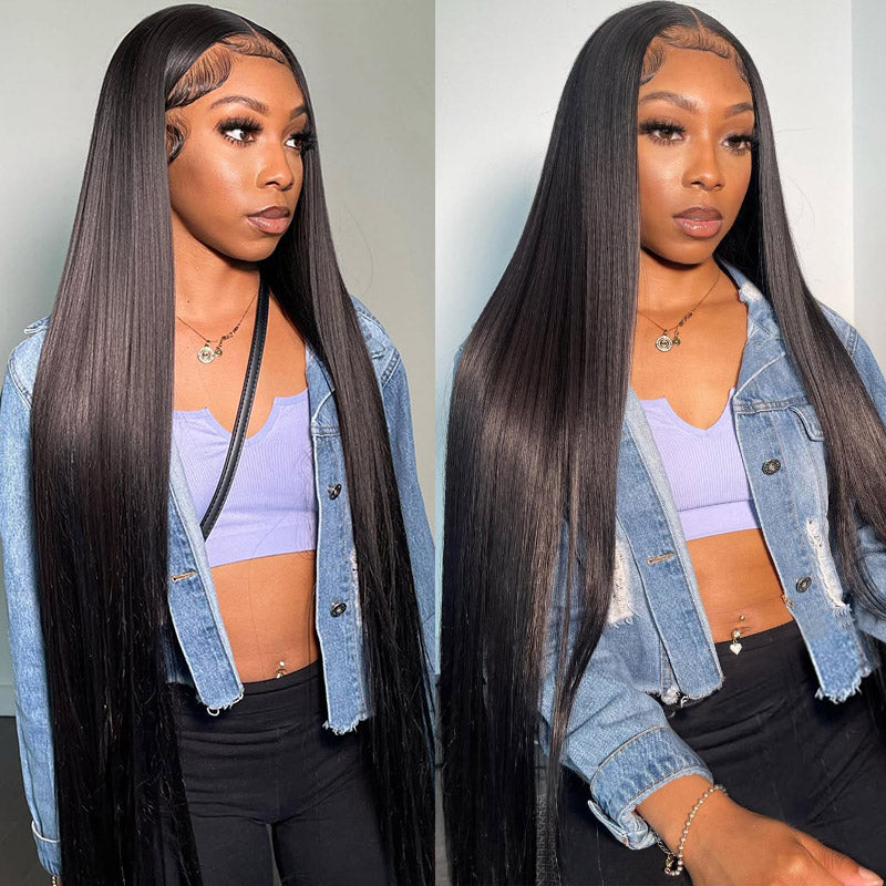 Ishow Beauty Long Straight Black Human Hair Wig, 40 Inch Frontal Wig