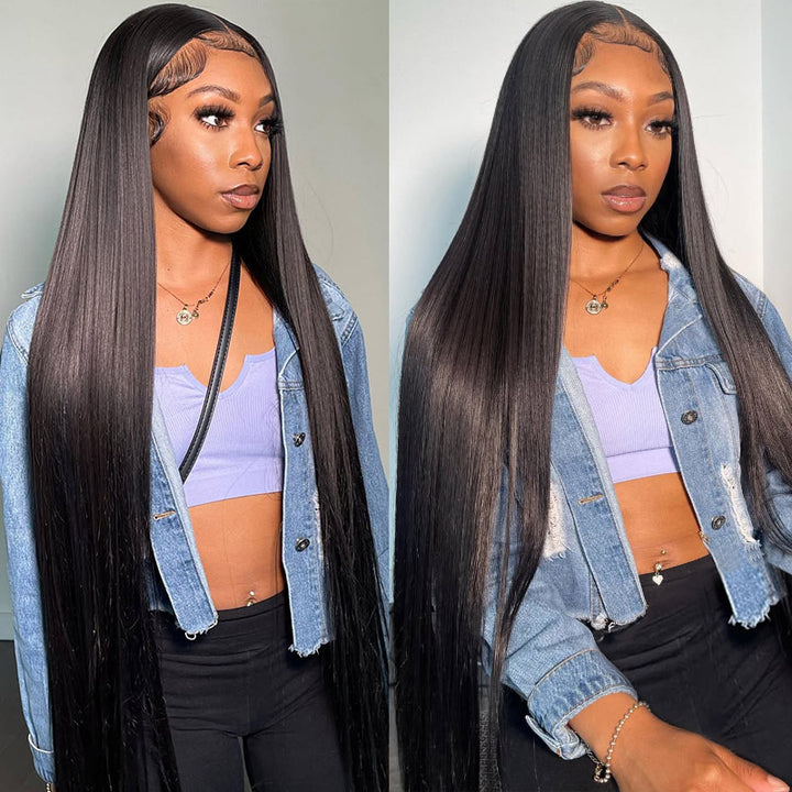 Ishow Beauty Long Straight Black Human Hair Wig, 40 Inch Frontal Wig