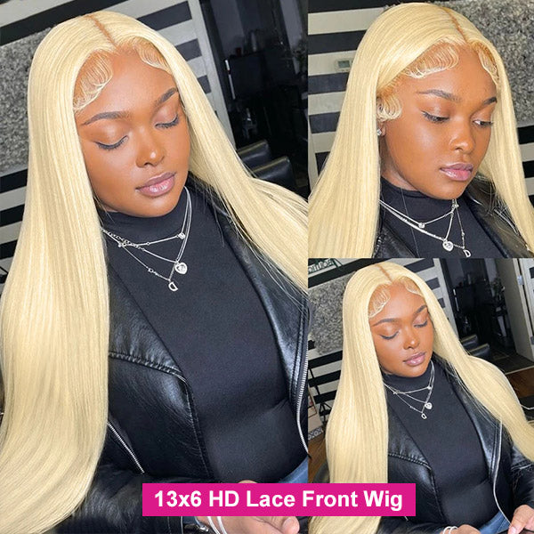 Long Honey Blonde HD Lace Frontal Wig Styled With Baby Hair On Model