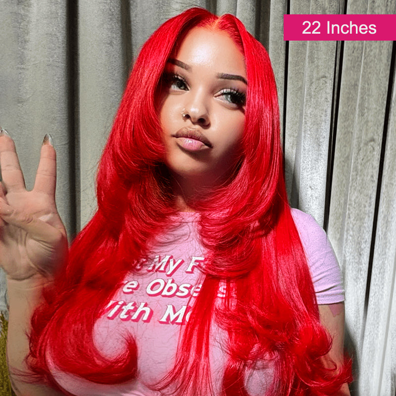 Ishow Red Color Layered Cut Wig Straight/Body Wave 5x5 Lace Glueless Wig 13x4 Lace Front Pre-Everything Human Hair Wigs