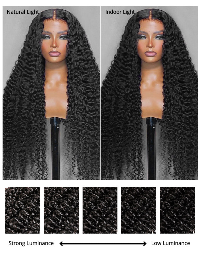 Curly Full Lace Wig in Natural and Indoor Light On Mannequin, Showing Rich Curls and Texture