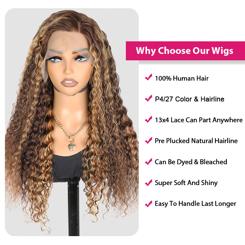 Balayage Highlight Lace Front Wigs Deep Wave Lace Frontal Wigs Pre Plucked Human Hair Wigs