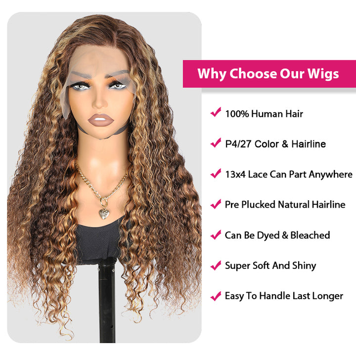 Balayage Highlight Lace Front Wigs Deep Wave Lace Frontal Wigs Pre Plucked Human Hair Wigs