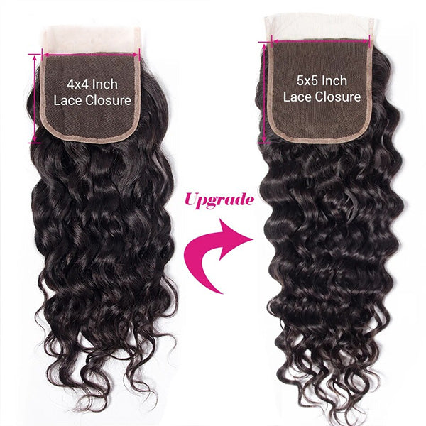 4X4 and 5X5 Lace Closures for Brazilian Water Wave Hair With Soft, Wavy Texture