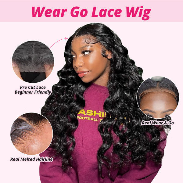 Model Displays Wear Go Lace Wig With Loose Waves and Pre-Cut Lace for Easy Styling