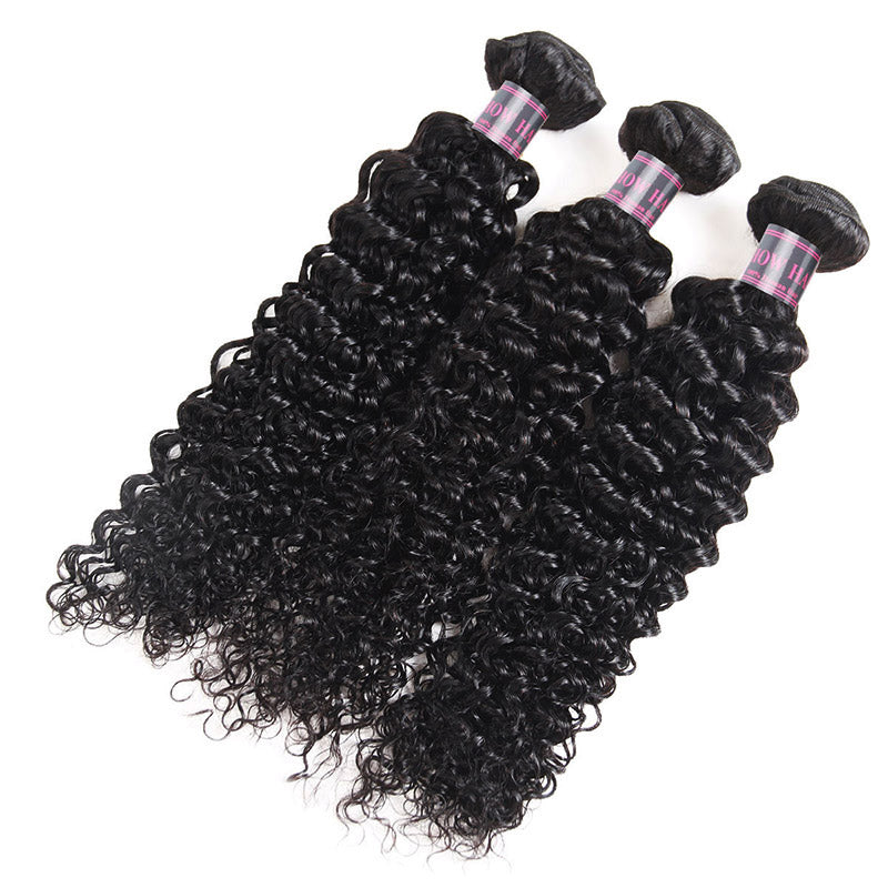 Ishow Jet Black Brazilian Virgin Hair Bundles With Tight Curly Texture On White Background