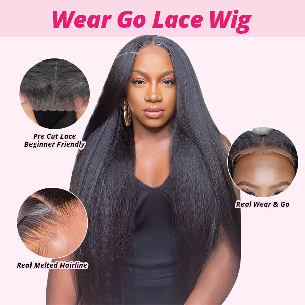 Model With Long Straight Human Hair Wig, Kinky Straight