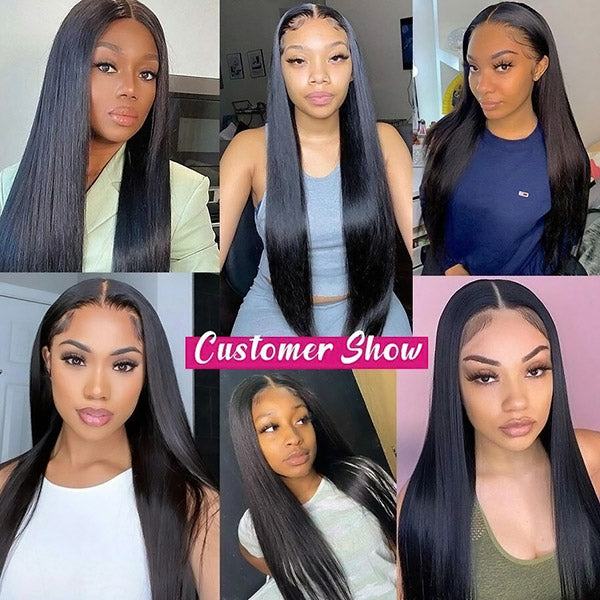 Collage of Customers in Straight Human Hair Wigs Showcasing Different Styles