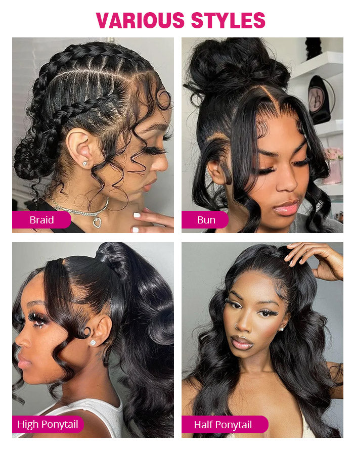 Four Styles of Human Hair Wigs: Braid, Bun, High Ponytail, and Half Ponytail