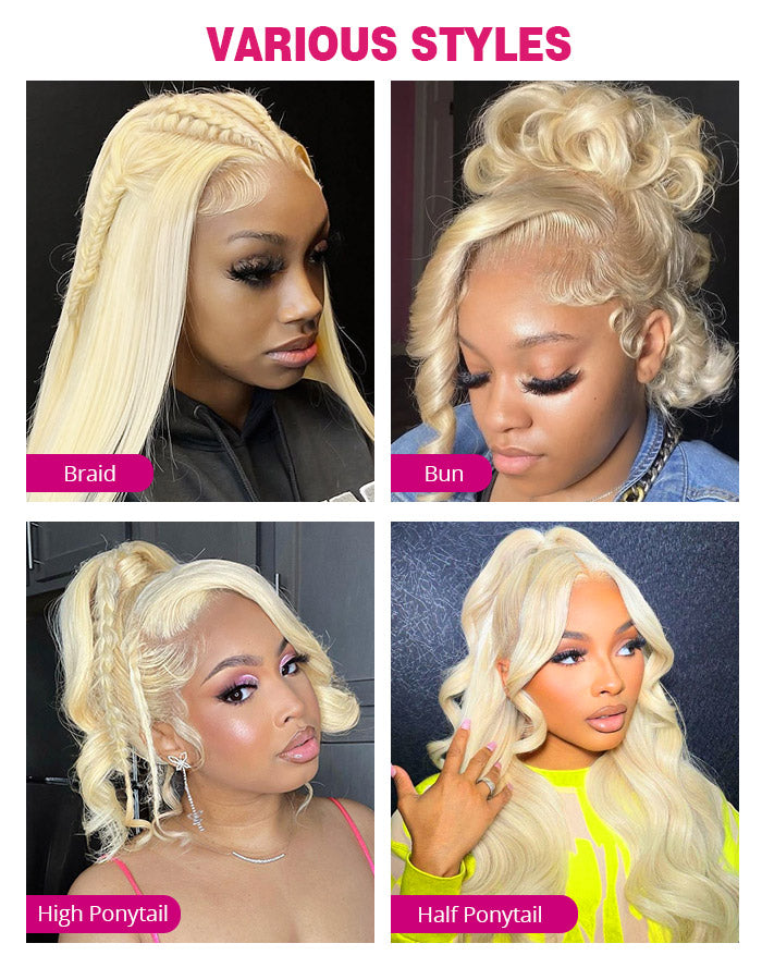 Various Hairstyle Options for Honey Blonde Body Wave Wig: Braid, Bun, High Ponytail, Half Ponytail