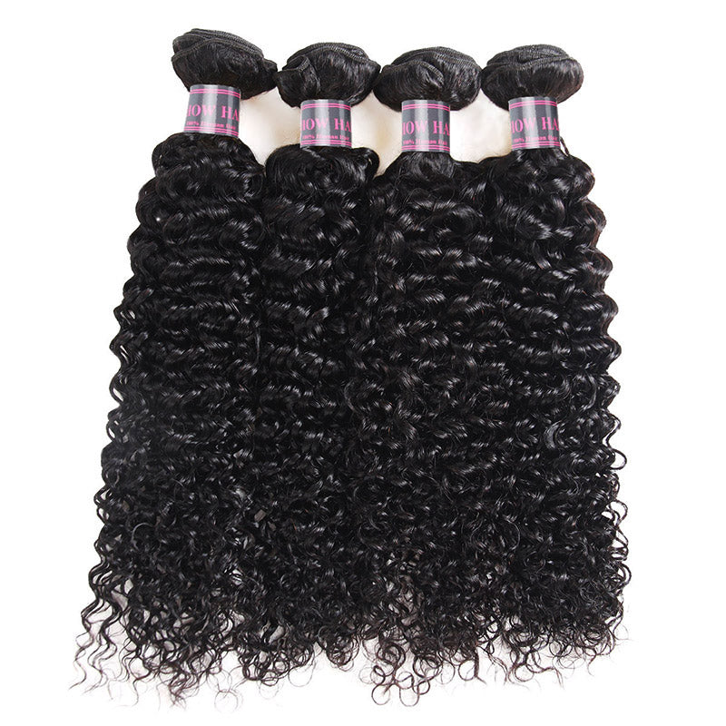 Four Bundles of Wavy Jet Black Human Hair Extensions With Soft Curls