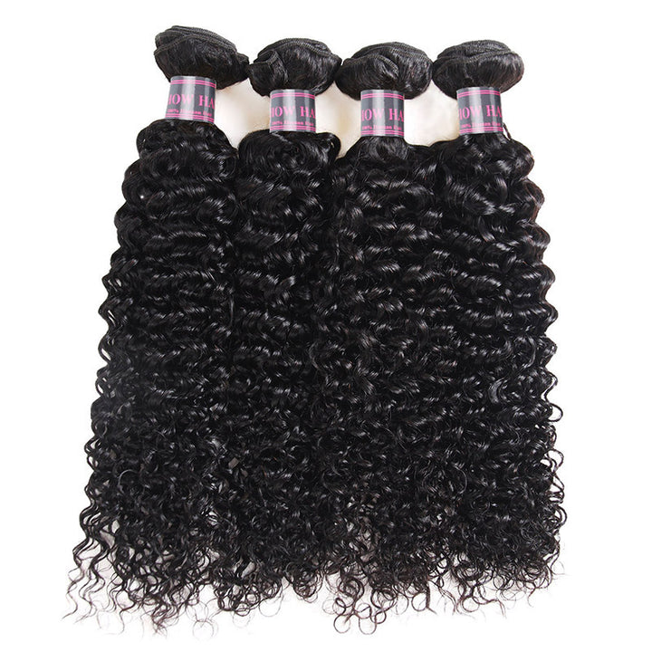 Four Bundles of Wavy Jet Black Human Hair Extensions With Soft Curls