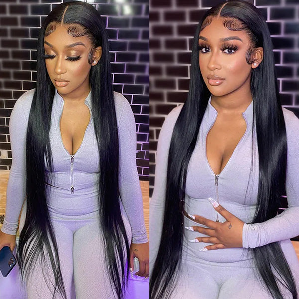 Model Showcasing Brazilian Straight Hair Extensions Styled With a 5X5 Lace Closure