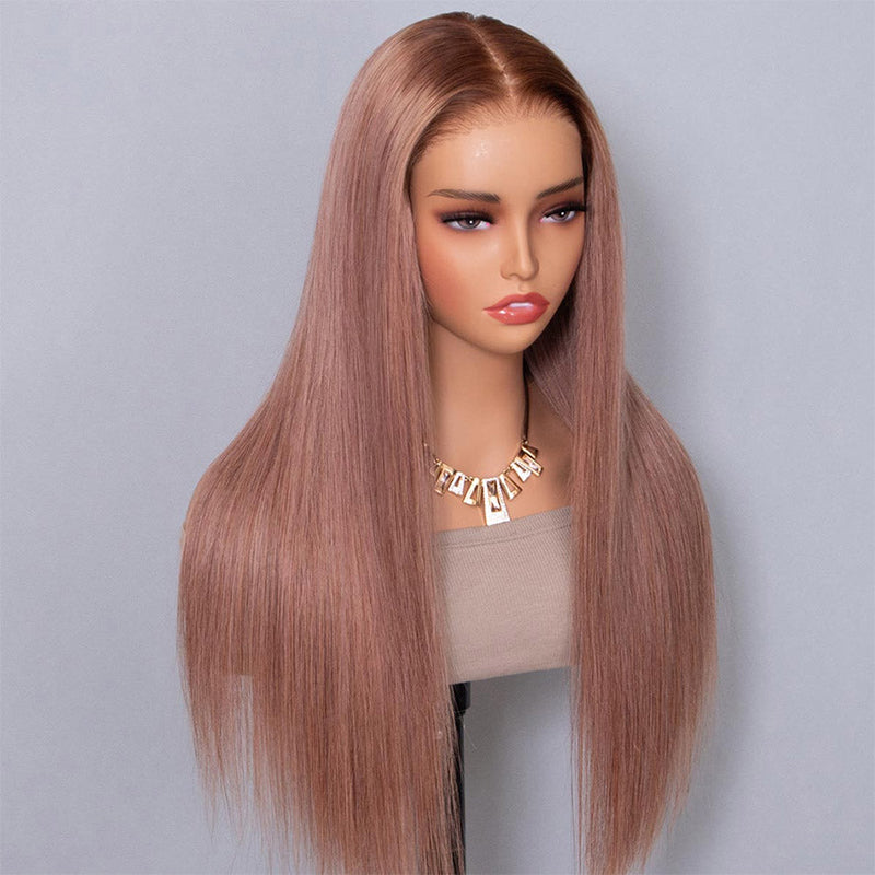 Ishow Ombre Ash Pink Lace Front Human Hair Wigs Straight Ready To Wear 13x6 HD Lace Glueless Wig