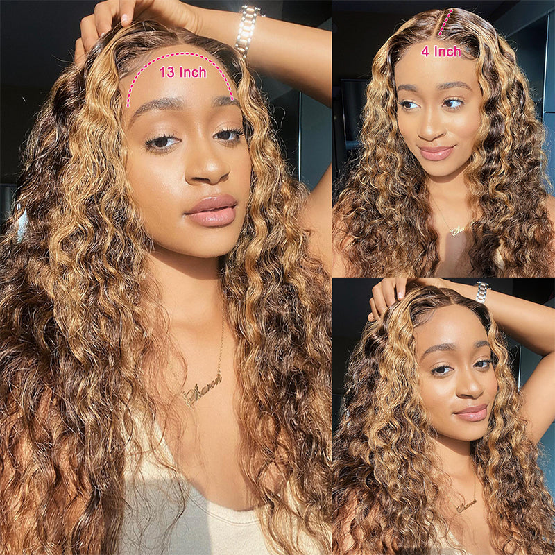 Balayage Highlight Lace Front Wigs Deep Wave Lace Frontal Wigs Pre Plucked Human Hair Wigs