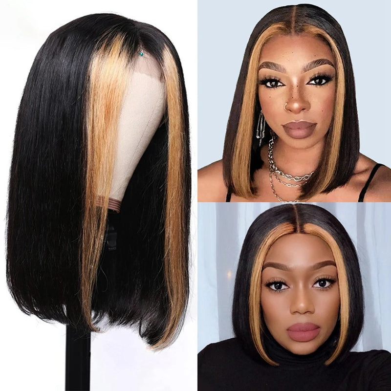 Ishow Skunk Stripe 1B/27 Straight Short Bob Wig Showcased On Mannequin and Models