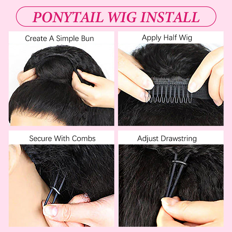 Ishow Kinky Curly Half Wig Seamless Ready To Wear Wigs With Invisible Drawstring Flip Over Glueless Wig Beginner Friendly