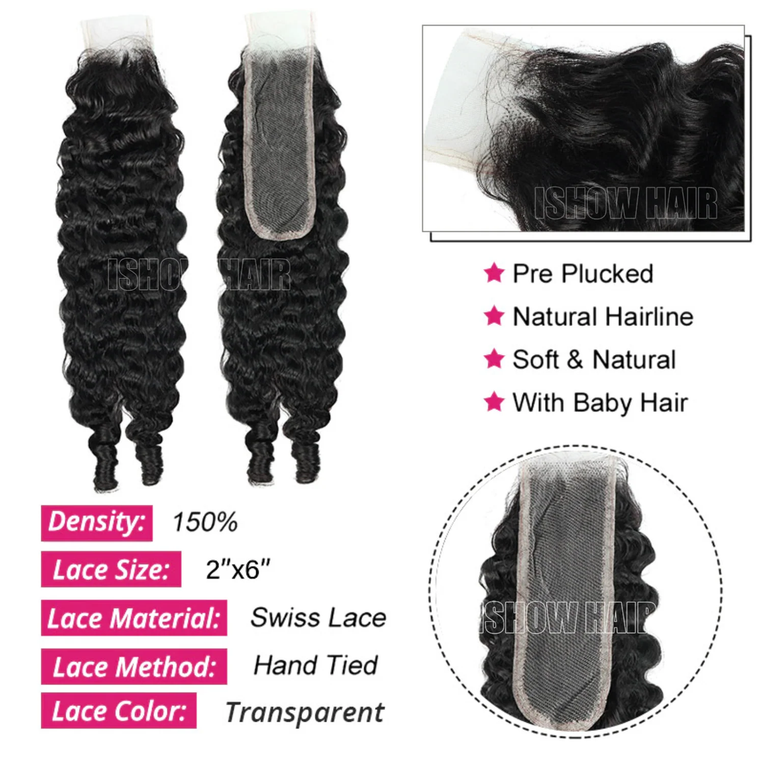 Burmese curly 2x6 lace closure with transparent swiss lace, it is pre plucked