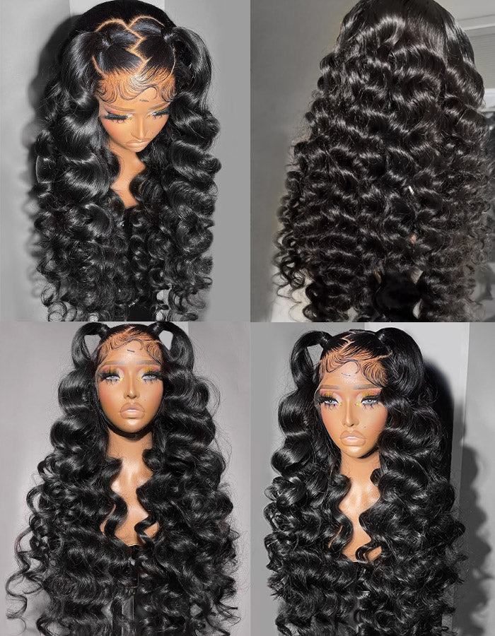 Loose Deep Wave Lace Wig With Voluminous Curls in Natural Black Color