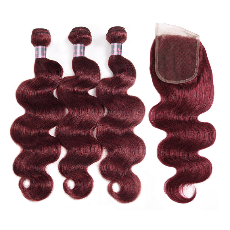 Burgundy Bundles with Closure Body Wave 3 Bundles With Human Hair Brazilian Hair