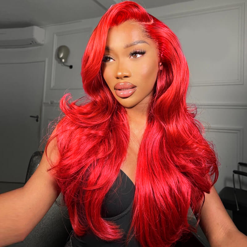 Ishow Red Color Layered Cut Wig Straight/Body Wave 5x5 Lace Glueless Wig 13x4 Lace Front Pre-Everything Human Hair Wigs