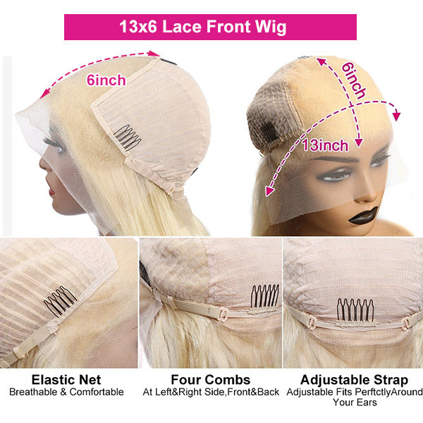 Close-Up of 13X6 HD Lace Frontal Wig With Adjustable Straps and Combs
