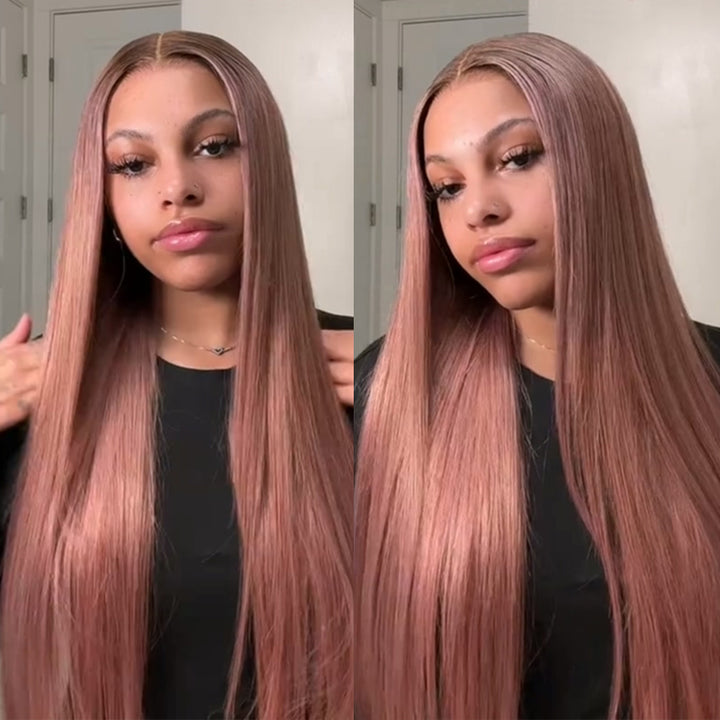 Ishow Ombre Ash Pink Lace Front Human Hair Wigs Straight Ready To Wear 13x6 HD Lace Glueless Wig