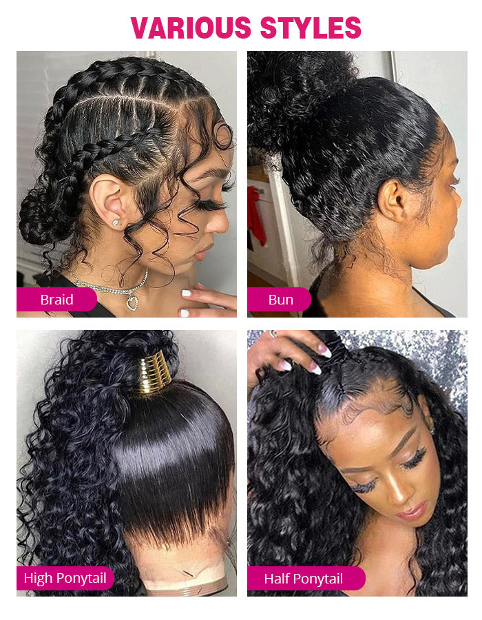 Braid, Bun, High Ponytail, and Half Ponytail Styles Using Water Wave Wigs