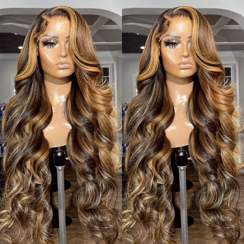 Honey Blonde Highlight Wig 13x4 Lace Front Wig Body Wave Lace Frontal Human Hair Wigs P4/27