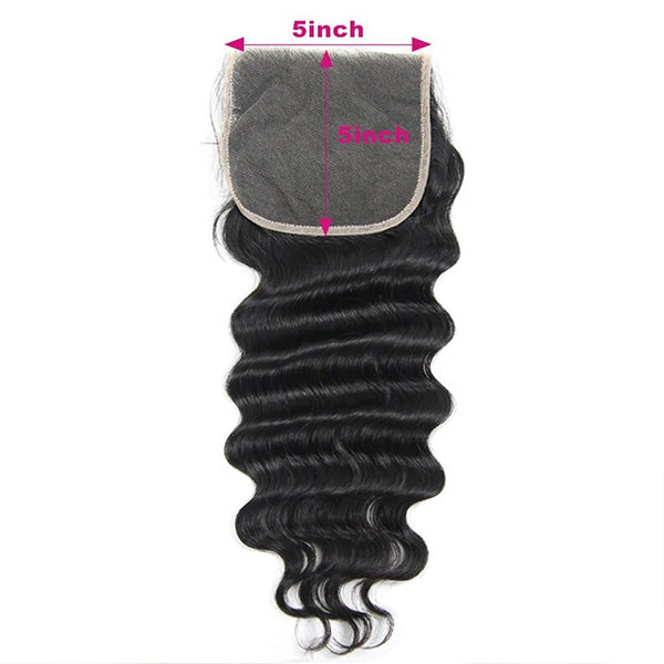 5X5 Lace Closure With Loose Deep Wave Texture in Natural Black Color,Size Close-Up