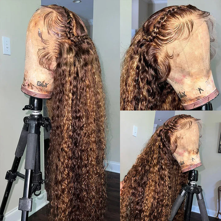 Balayage Highlight Lace Front Wigs Deep Wave Lace Frontal Wigs Pre Plucked Human Hair Wigs
