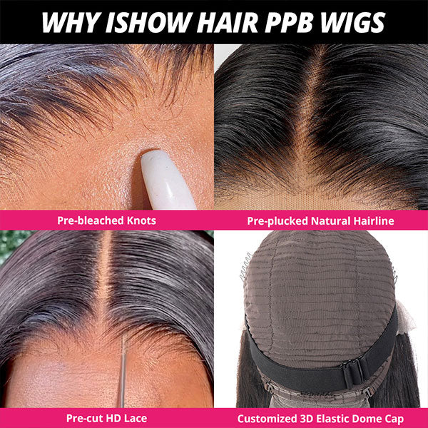 Features of Ishow Hair PPB Wigs: Pre-Bleached Knots, Pre-Plucked Hairline, HD Lace, Elastic Cap