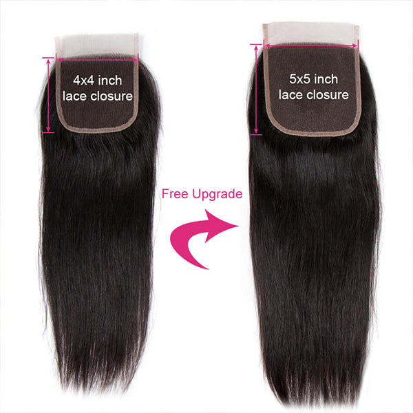 Comparison of 4X4 and 5X5 Lace Closures for Brazilian Straight Hair