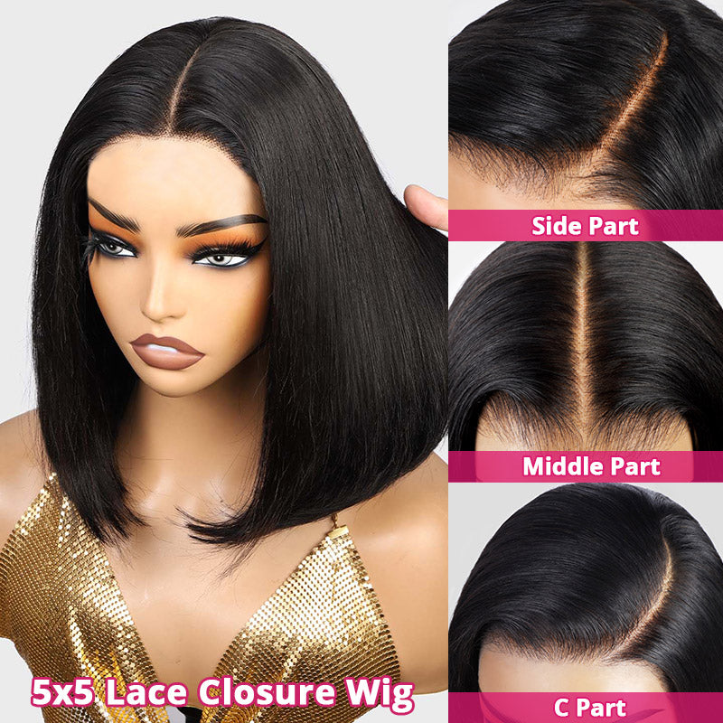 5X5 Lace Closure Bob Wig With Styling Options