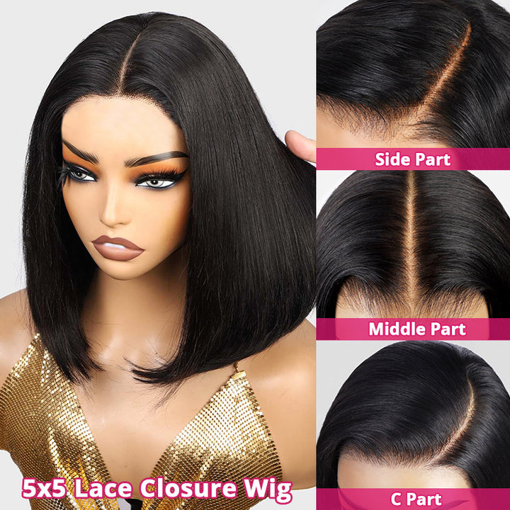 5X5 Lace Closure Bob Wig With Styling Options