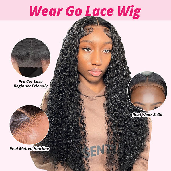Model Showcasing Ishow PPB Wear Go Lace Wig With Long Curly Hair and Pre-Cut Lace