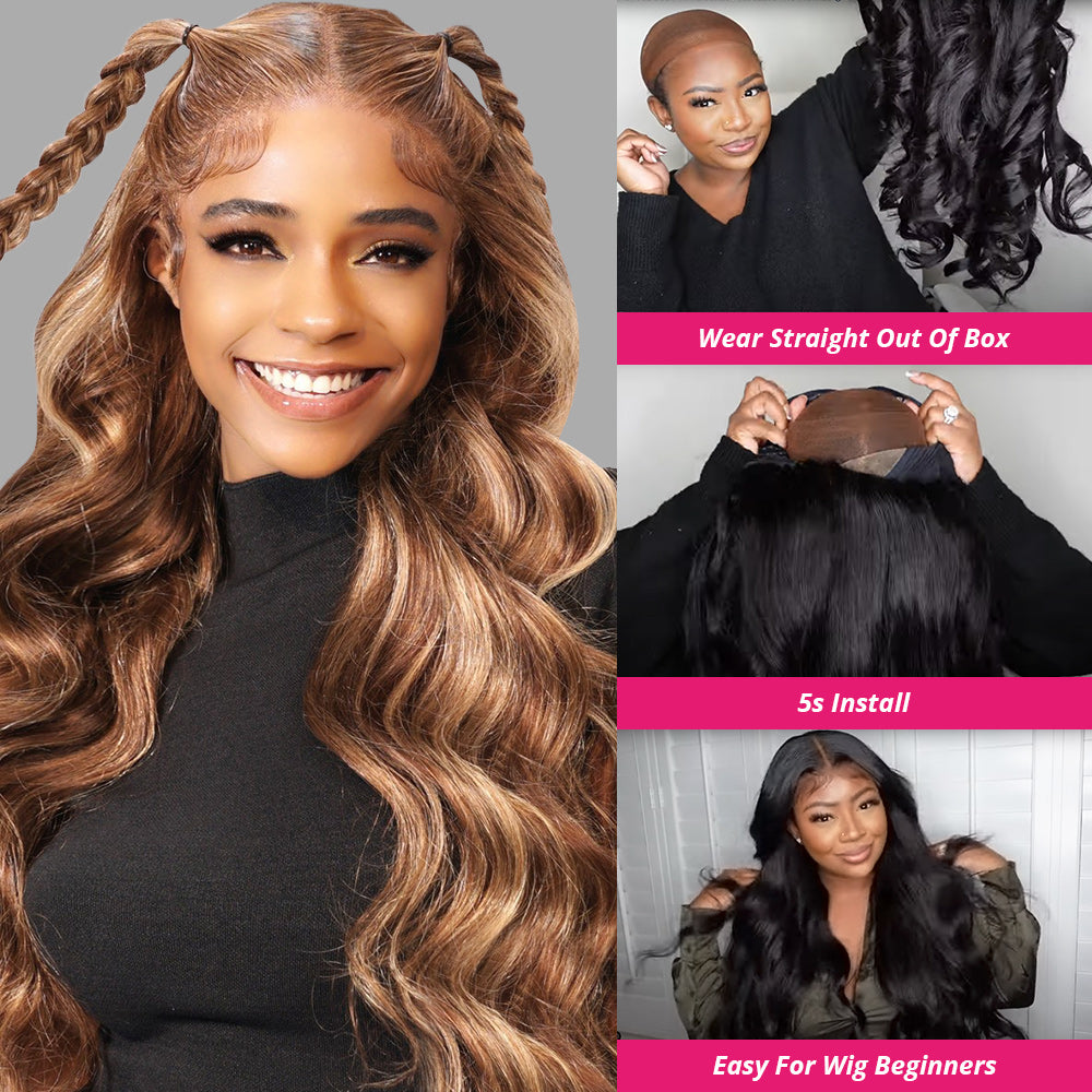 Woman With P4/27 Honey Blonde Body Wave Wig; Wig Details and Installation Tips Included