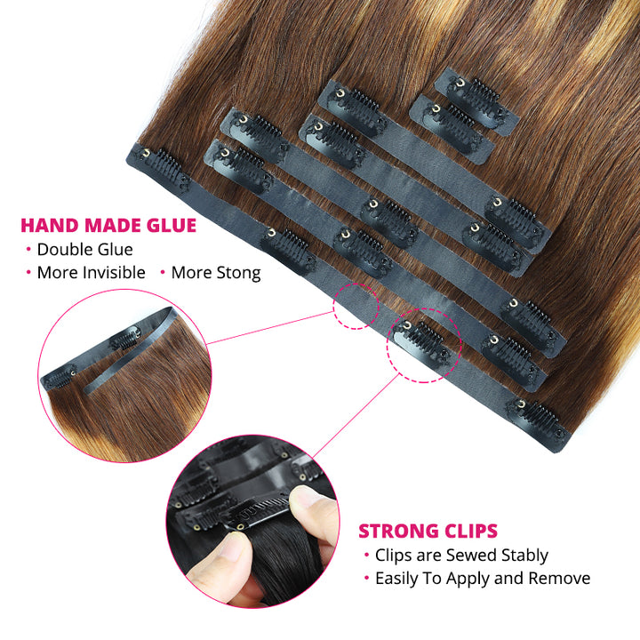 Undetectable, Effortless Volume! Our ultra-thin, seamless clips lie flat against your head for a completely invisible finish